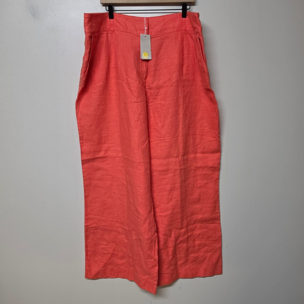Boden Coral Orange 100% Linen Wide Leg Pants Trousers US 20/22R NEW